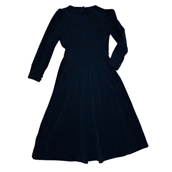 Laura Ashley Vintage‎ Dress Black Velvet. Long Sleeve; Button Back Sz 10 - Picture 1 of 7